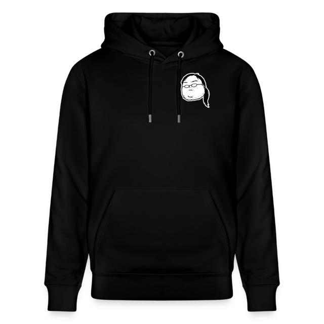 Black hoodie with the ponytail logo