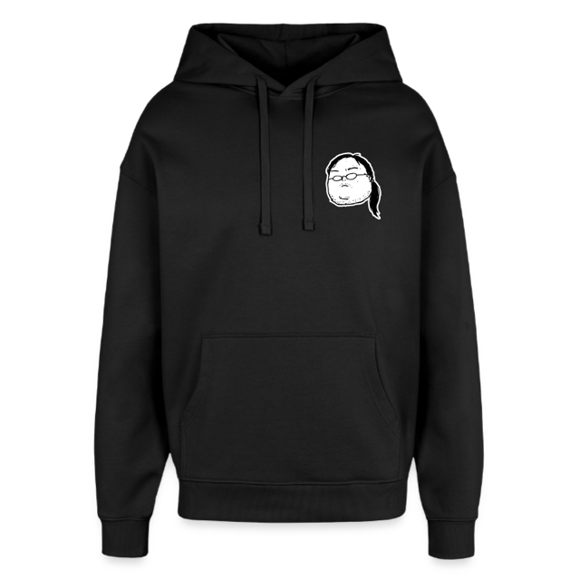 Black oversized hoodie with the ponytail logo